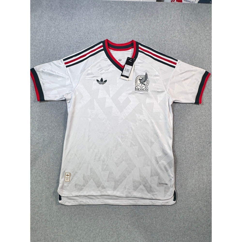Adidas Mexico Soccer Jersey Mens Large White ClimaCool HS5184 Trefoil V-Neck